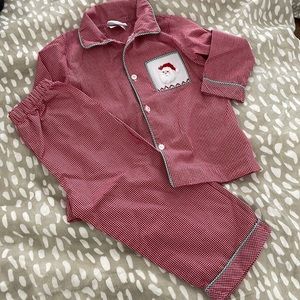 Boys smocked gingham red Christmas 2pc pajamas 2/2t Santa